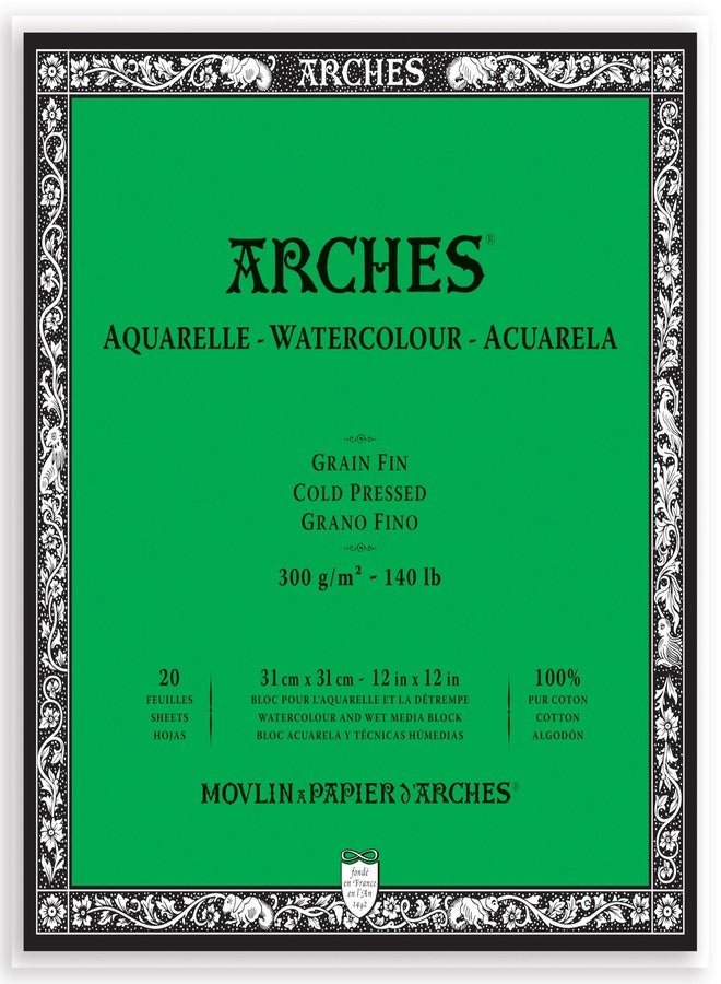 Arches Watercolour Paper Blocks | Cold Pressed Natural White | for Watercolor, Acrylic Painting, Gouache and Poster Color Painting | 300 GSM, 31 x 31 cm- 20 Sheets - Image 1